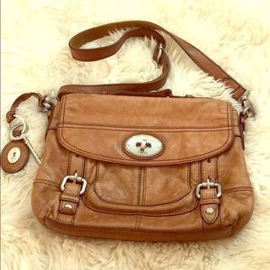 Authentic brown leather Fossil messenger bag